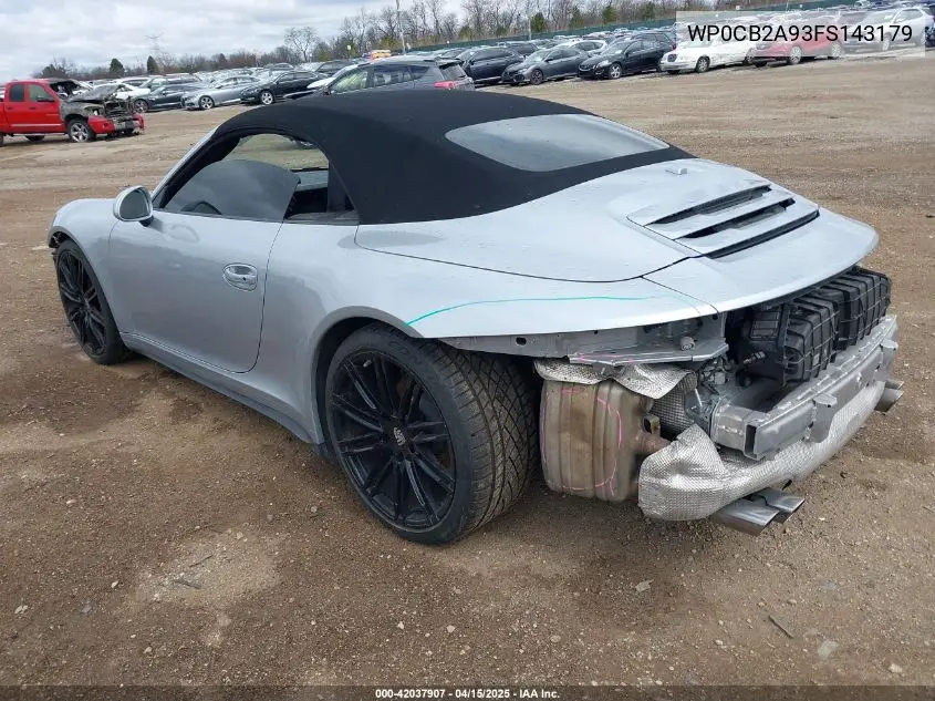 2015 Porsche 911 Carrera 4S VIN: WP0CB2A93FS143179 Lot: 42037907