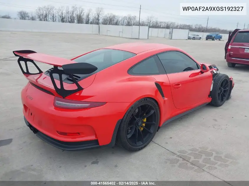 2016 Porsche 911 Gt3 Rs/R VIN: WP0AF2A9XGS192327 Lot: 41565402