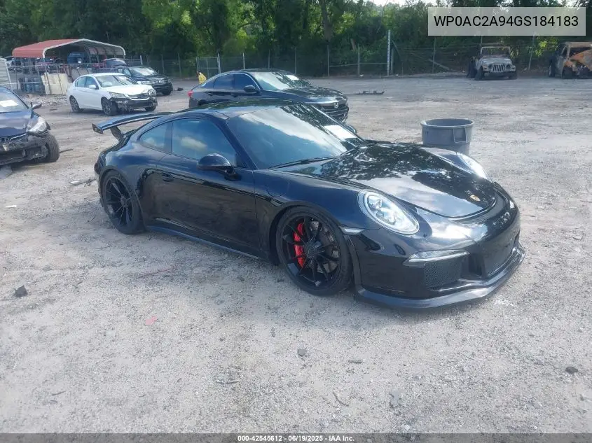 2016 Porsche 911 Gt3 VIN: WP0AC2A94GS184183 Lot: 42545612