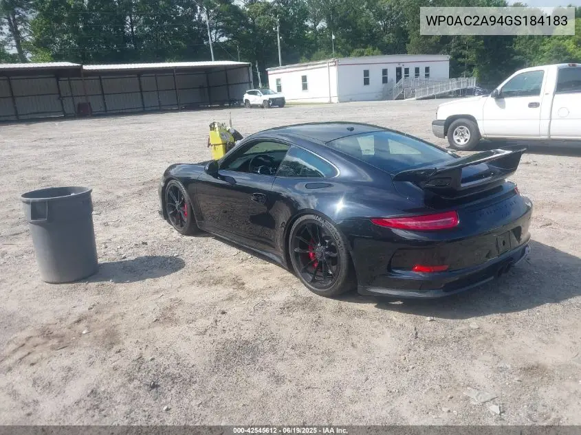 2016 Porsche 911 Gt3 VIN: WP0AC2A94GS184183 Lot: 42545612