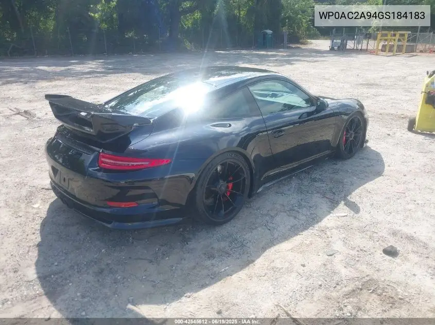 2016 Porsche 911 Gt3 VIN: WP0AC2A94GS184183 Lot: 42545612