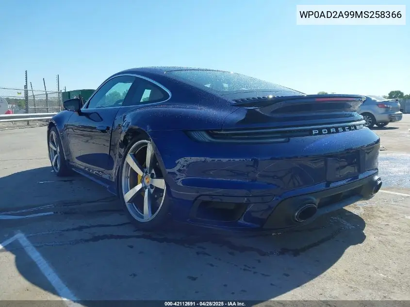 2021 Porsche 911 Turbo VIN: WP0AD2A99MS258366 Lot: 42112691
