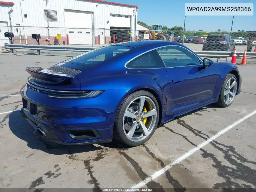 2021 Porsche 911 Turbo VIN: WP0AD2A99MS258366 Lot: 42112691