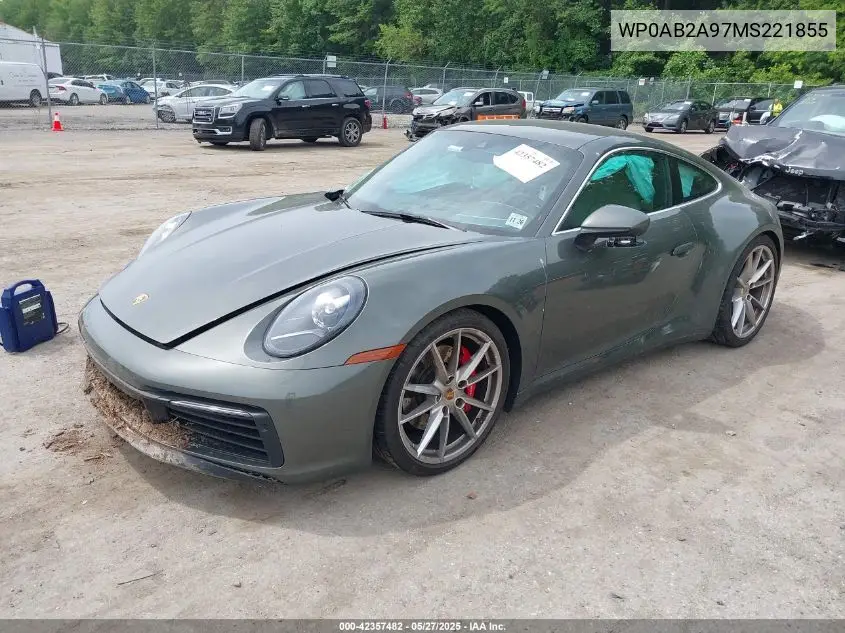 2021 Porsche 911 Carrera 4S/Carrera S VIN: WP0AB2A97MS221855 Lot: 42357482