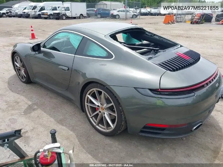 2021 Porsche 911 Carrera 4S/Carrera S VIN: WP0AB2A97MS221855 Lot: 42357482