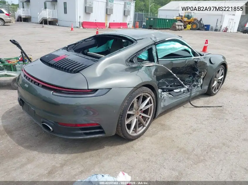 2021 Porsche 911 Carrera 4S/Carrera S VIN: WP0AB2A97MS221855 Lot: 42357482