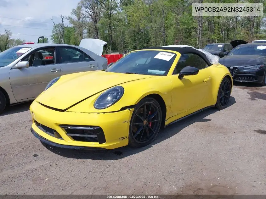 2022 Porsche 911 Carrera 4 Gts /Carrera 4S /Carrera Gts /Carrera S VIN: WP0CB2A92NS245314 Lot: 42086408