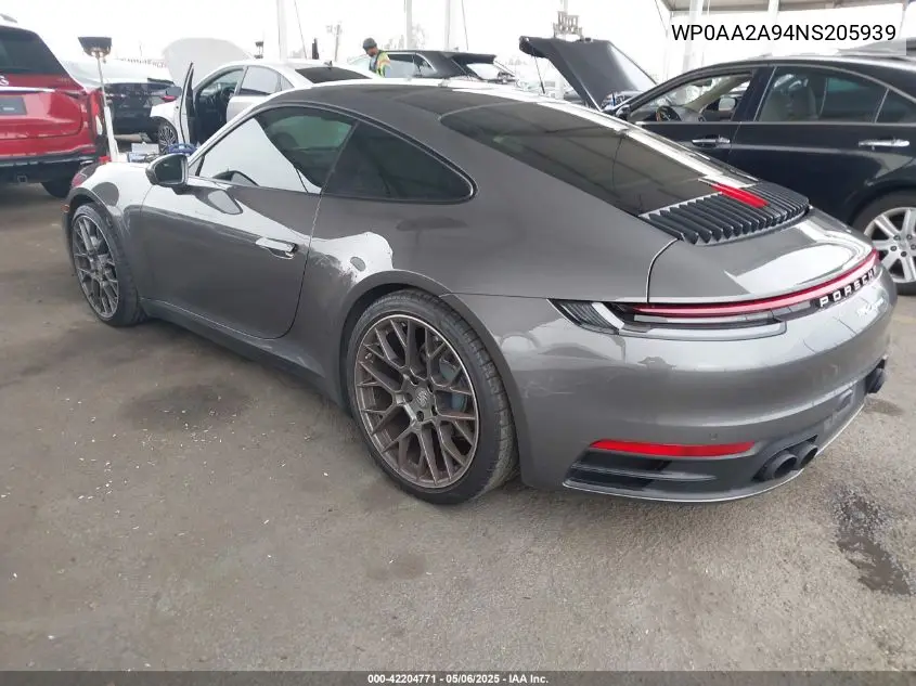 2022 Porsche 911 Carrera/Carrera 4 VIN: WP0AA2A94NS205939 Lot: 42204771