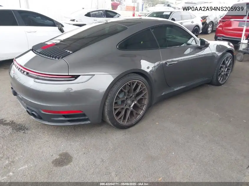 2022 Porsche 911 Carrera/Carrera 4 VIN: WP0AA2A94NS205939 Lot: 42204771