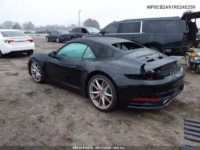 2024 Porsche 911 Carrera 4 /Carrera 4 Gts /Carrera 4S/Carrera Gts /Carrera S VIN: WP0CB2A91RS245259 Lot: 41514576