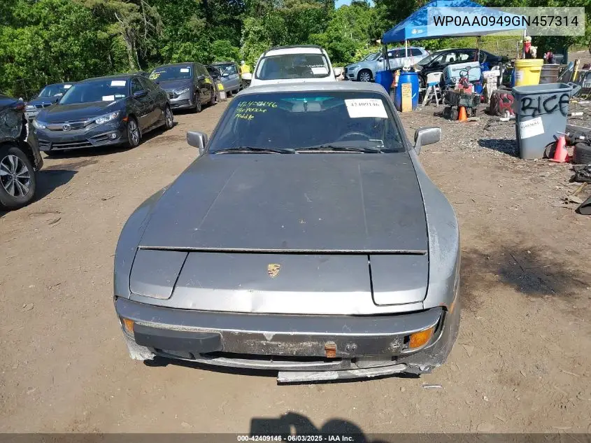 1986 Porsche 944 VIN: WP0AA0949GN457314 Lot: 42409146