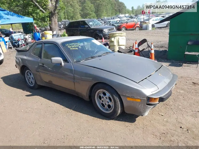 1986 Porsche 944 VIN: WP0AA0949GN457314 Lot: 42409146