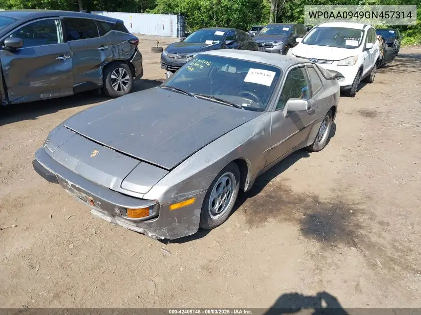 1986 Porsche 944 VIN: WP0AA0949GN457314 Lot: 42409146