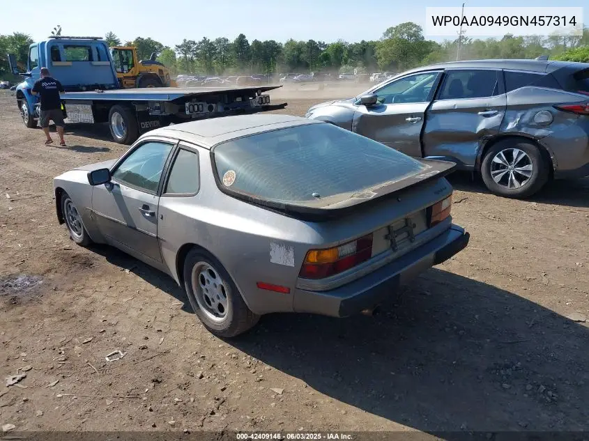1986 Porsche 944 VIN: WP0AA0949GN457314 Lot: 42409146