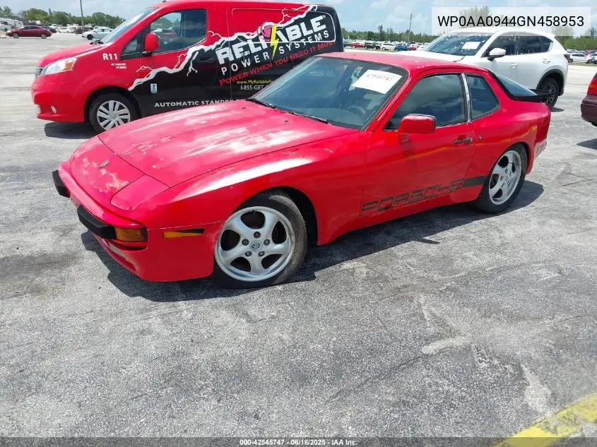 1986 Porsche 944 VIN: WP0AA0944GN458953 Lot: 42545747