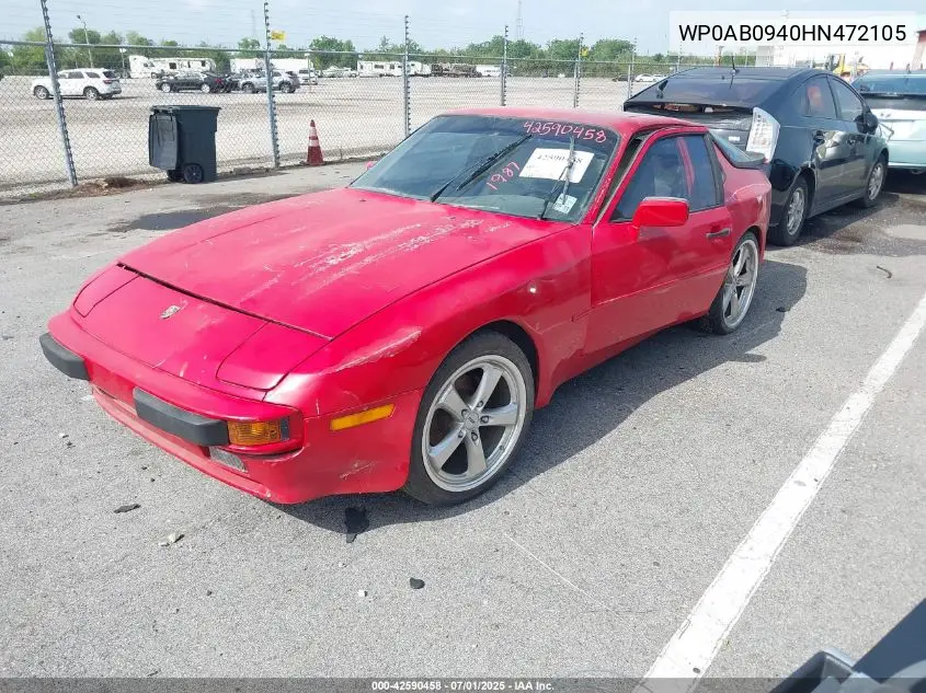 wp0ab0940hn472105 WP0AB0940HN472105 1987 Porsche 944