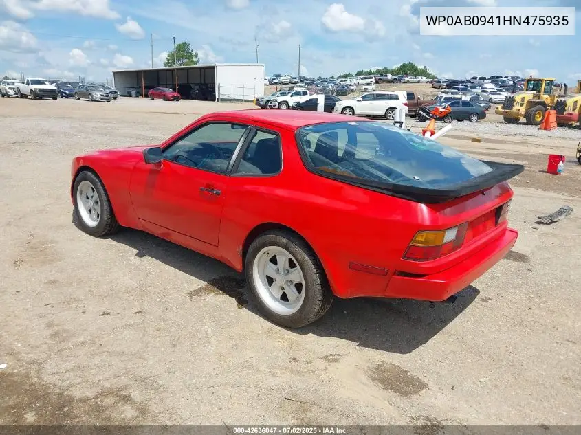 1987 Porsche 944 VIN: WP0AB0941HN475935 Lot: 42636047