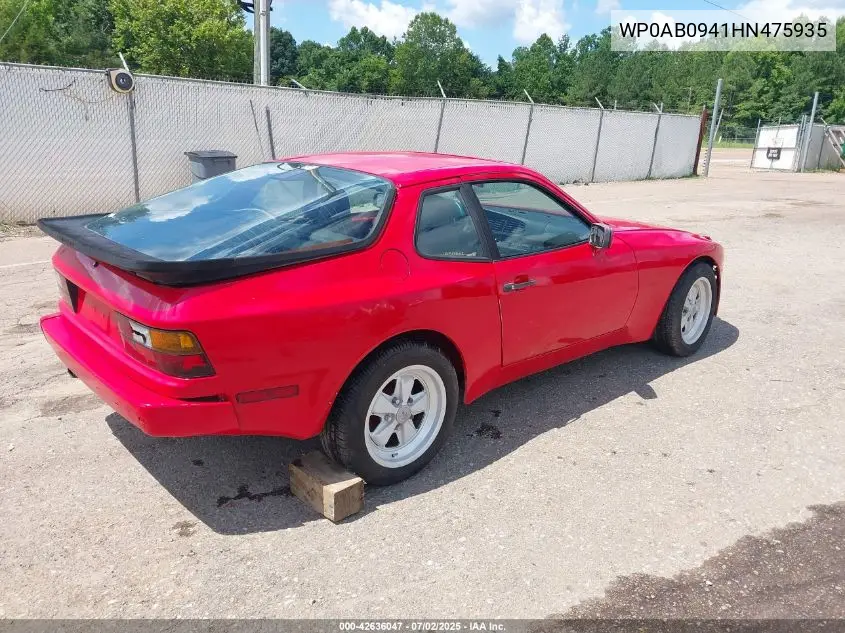 1987 Porsche 944 VIN: WP0AB0941HN475935 Lot: 42636047