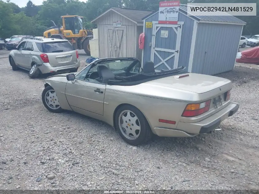 1990 Porsche 944 S VIN: WP0CB2942LN481529 Lot: 42600847