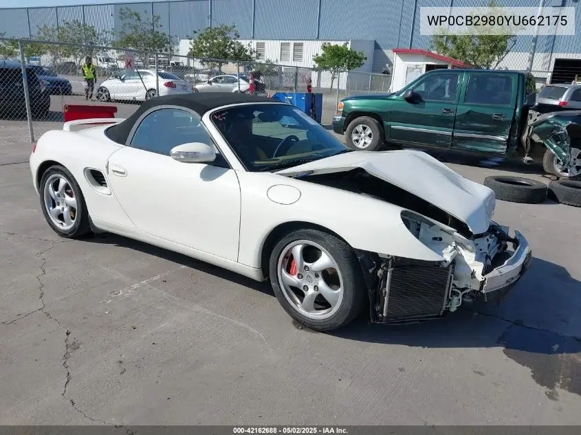 2000 Porsche Boxster S VIN: WP0CB2980YU662175 Lot: 42162688