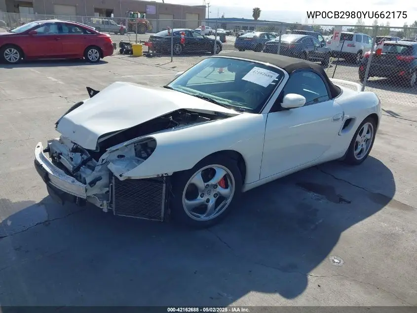 2000 Porsche Boxster S VIN: WP0CB2980YU662175 Lot: 42162688