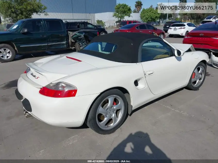 2000 Porsche Boxster S VIN: WP0CB2980YU662175 Lot: 42162688