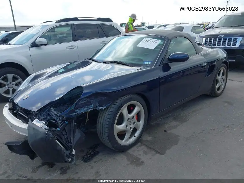 2000 Porsche Boxster S VIN: WP0CB2983YU663028 Lot: 42424114
