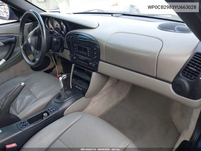 2000 Porsche Boxster S VIN: WP0CB2983YU663028 Lot: 42424114
