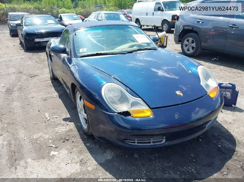 2000 Porsche Boxster Base (M5) VIN: WP0CA2981YU624473 Lot: 42522190