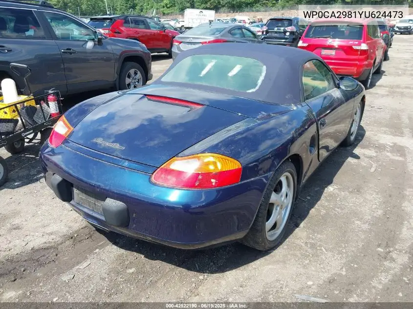 2000 Porsche Boxster Base (M5) VIN: WP0CA2981YU624473 Lot: 42522190