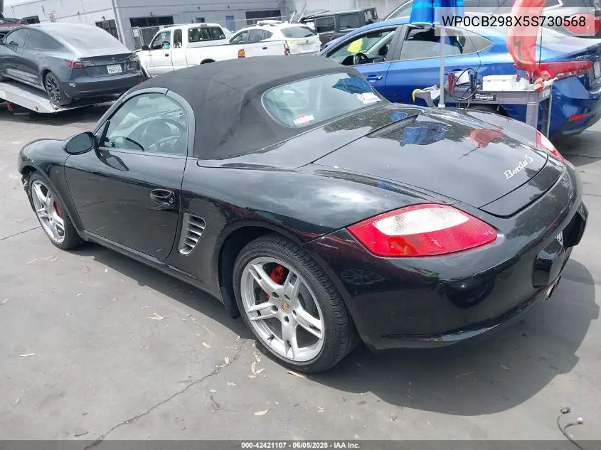 2005 Porsche Boxster S VIN: WP0CB298X5S730568 Lot: 42421107