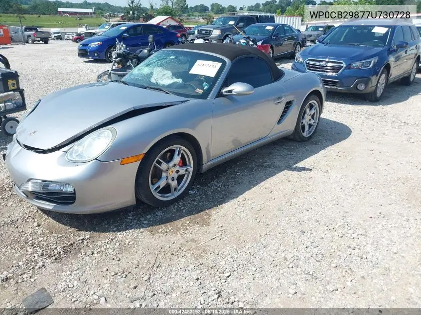 2007 Porsche Boxster S VIN: WP0CB29877U730728 Lot: 42453193