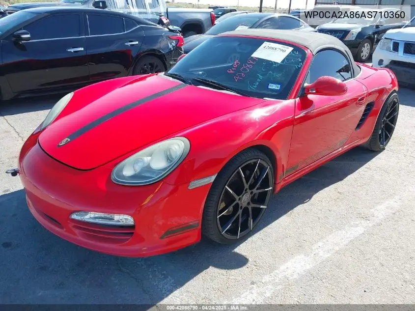 2010 Porsche Boxster Base (M6) VIN: WP0CA2A86AS710360 Lot: 42088790