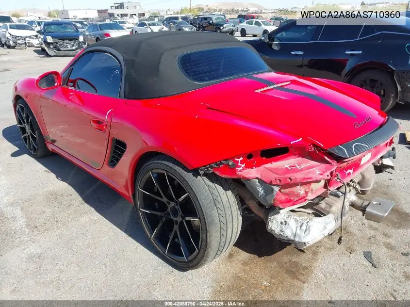 2010 Porsche Boxster Base (M6) VIN: WP0CA2A86AS710360 Lot: 42088790
