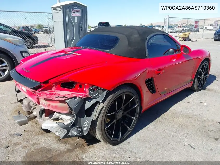 2010 Porsche Boxster Base (M6) VIN: WP0CA2A86AS710360 Lot: 42088790