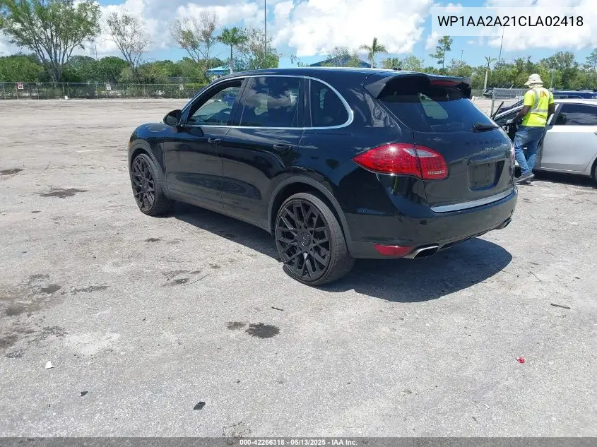 2012 Porsche Cayenne VIN: WP1AA2A21CLA02418 Lot: 42266318