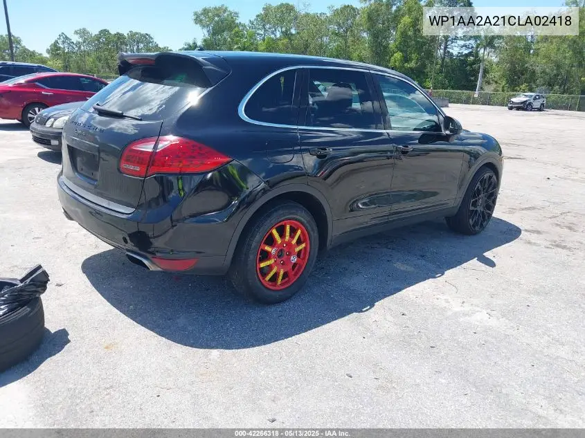 2012 Porsche Cayenne VIN: WP1AA2A21CLA02418 Lot: 42266318