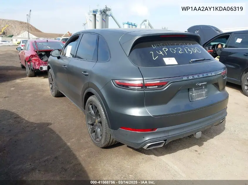 2019 Porsche Cayenne VIN: WP1AA2AY1KDA06319 Lot: 41568756