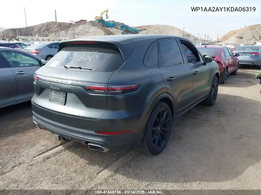 2019 Porsche Cayenne VIN: WP1AA2AY1KDA06319 Lot: 41568756