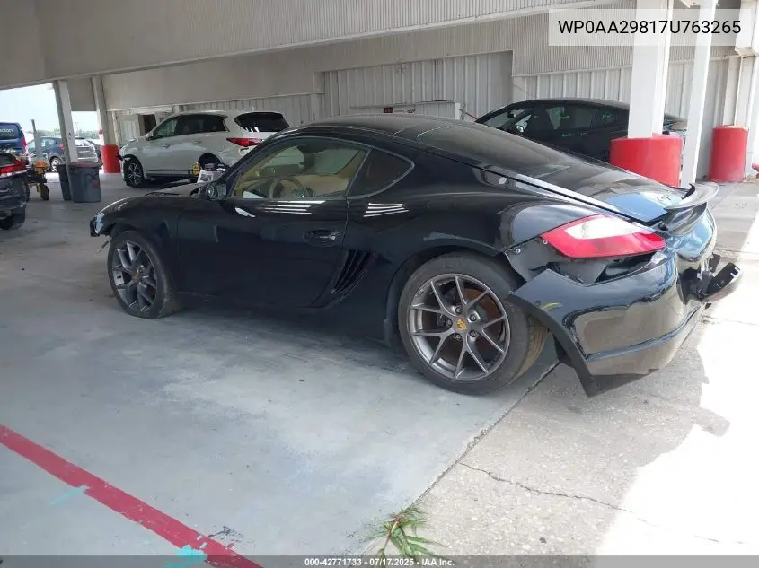 2007 Porsche Cayman VIN: WP0AA29817U763265 Lot: 42771733