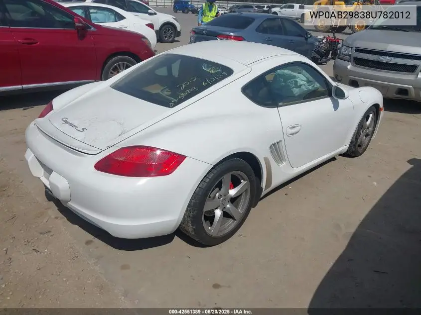 2008 Porsche Cayman S VIN: WP0AB29838U782012 Lot: 42551389