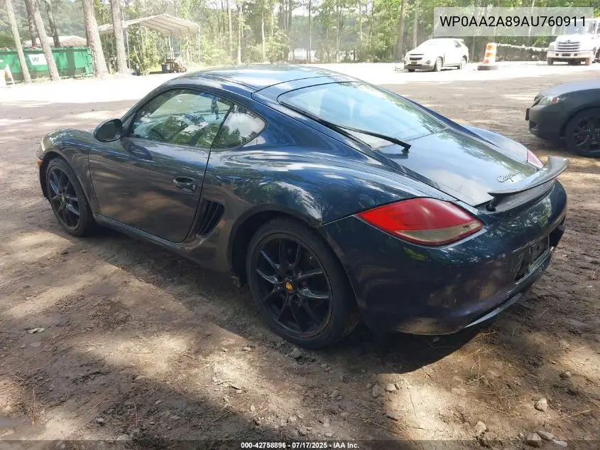 2010 Porsche Cayman VIN: WP0AA2A89AU760911 Lot: 42758896
