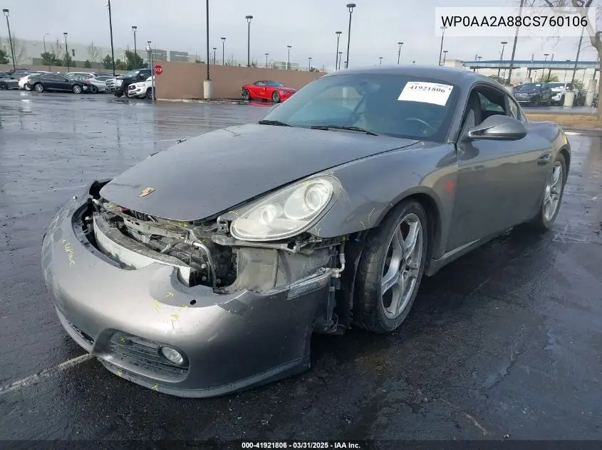 2012 Porsche Cayman VIN: WP0AA2A88CS760106 Lot: 41921806
