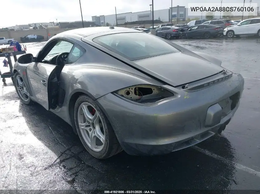 2012 Porsche Cayman VIN: WP0AA2A88CS760106 Lot: 41921806