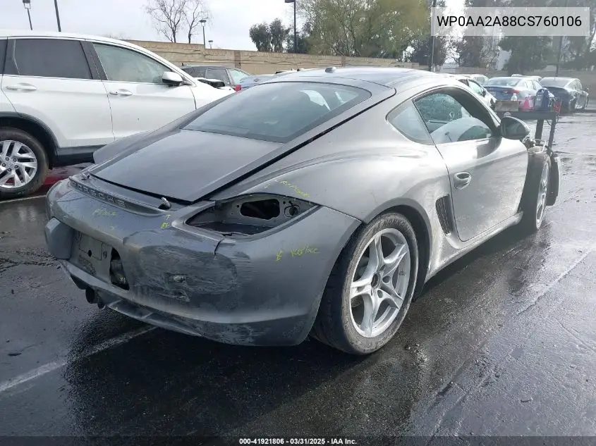 2012 Porsche Cayman VIN: WP0AA2A88CS760106 Lot: 41921806