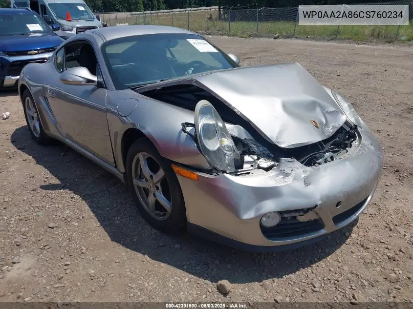 2012 Porsche Cayman VIN: WP0AA2A86CS760234 Lot: 42391800