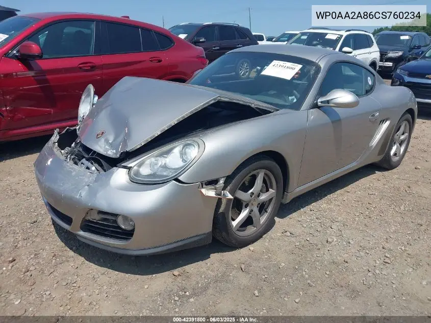 2012 Porsche Cayman VIN: WP0AA2A86CS760234 Lot: 42391800