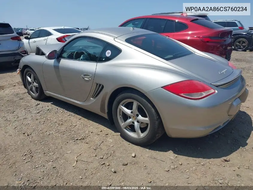2012 Porsche Cayman VIN: WP0AA2A86CS760234 Lot: 42391800
