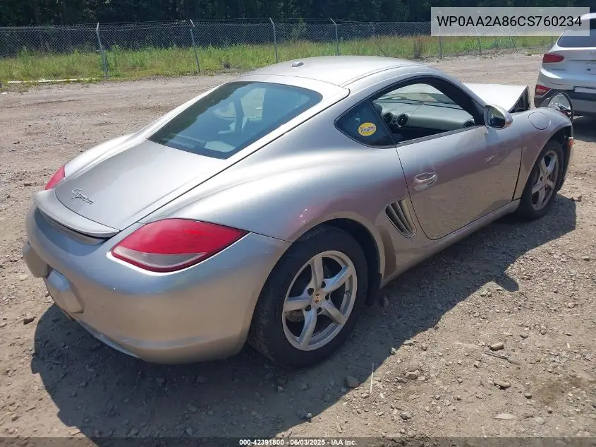 2012 Porsche Cayman VIN: WP0AA2A86CS760234 Lot: 42391800