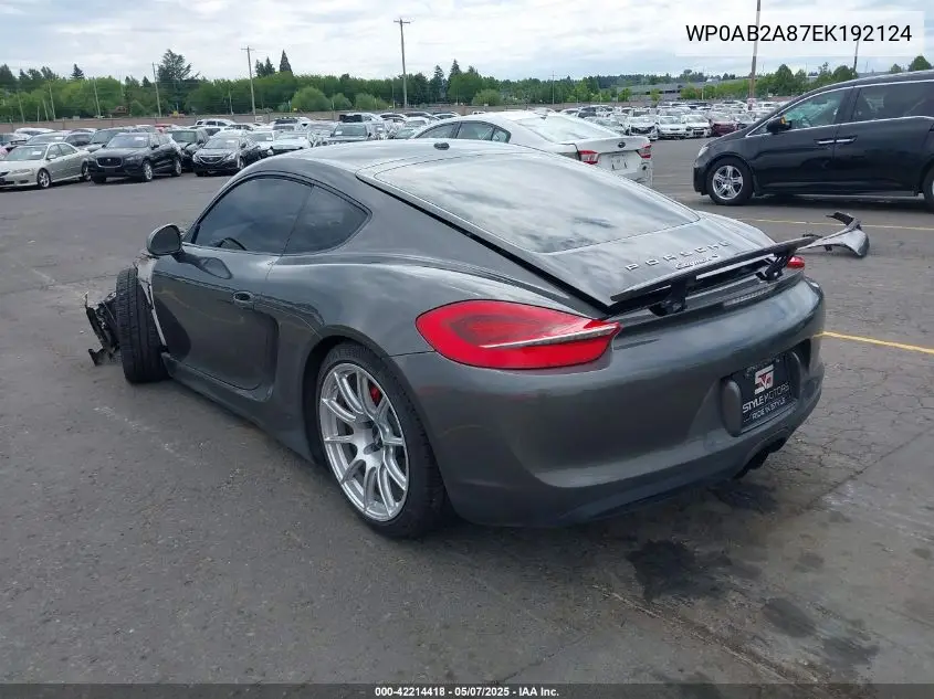 2014 Porsche Cayman S VIN: WP0AB2A87EK192124 Lot: 42214418